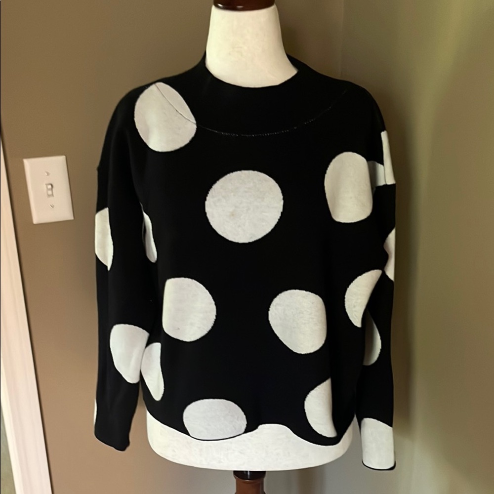 Maeve Black and White Polka Dot Sweater